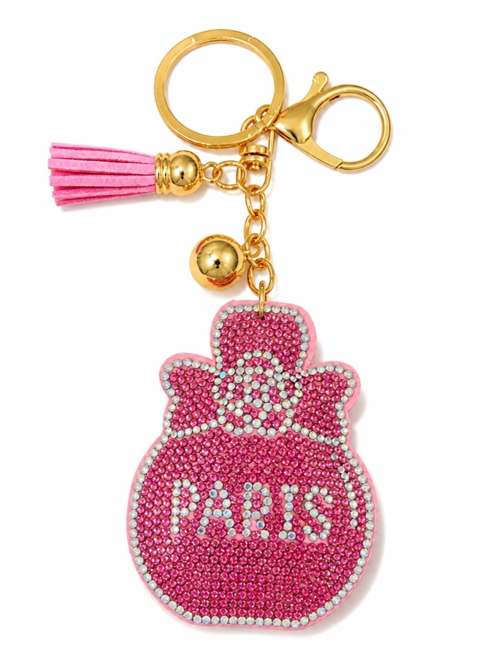 Rhinestone Paris Perfume Keyring bag backpack charm